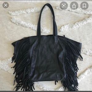 Black leather Cloebella Hendrix fringe bag